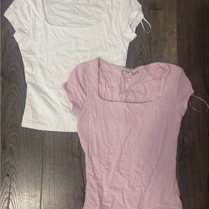 Pink Rose Short Sleeve Tops in Pink and White